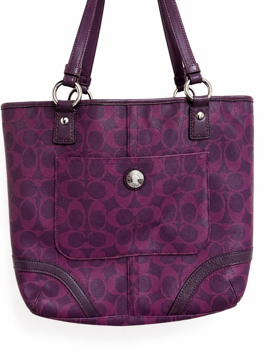 Coach Handbags - Coach Plum Signature Canvas Tote with Leather Trim